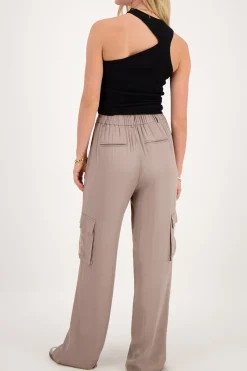 My Jewellery Pantalon Cargo Ample à Effet Satin Taupe Outlet