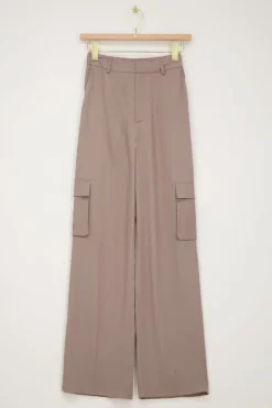 My Jewellery Pantalon Cargo Ample à Effet Satin Taupe Outlet