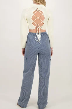 My Jewellery Pantalon Cargo Large à Rayures Bleues Clearance