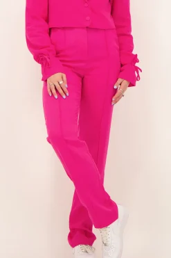 My Jewellery Pantalon Droit Rose En Lin Sale