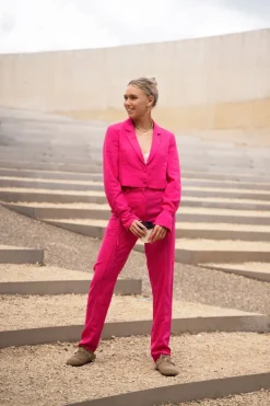 My Jewellery Pantalon Droit Rose En Lin Sale