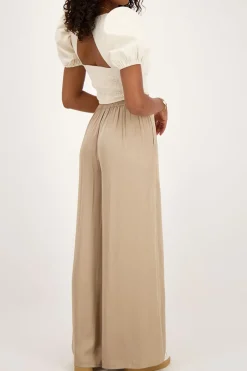 My Jewellery Pantalon En Satin Avec Ceinture élastique Beige Sale