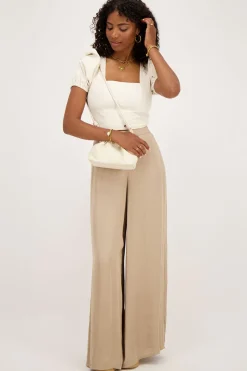 My Jewellery Pantalon En Satin Avec Ceinture élastique Beige Sale