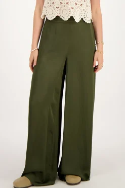 My Jewellery Pantalon En Satin Vert Avec Ceinture élastiquée Vert/Vert foncé New