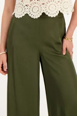 My Jewellery Pantalon En Satin Vert Avec Ceinture élastiquée Vert/Vert foncé New