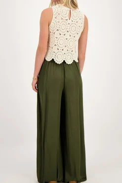 My Jewellery Pantalon En Satin Vert Avec Ceinture élastiquée Vert/Vert foncé New