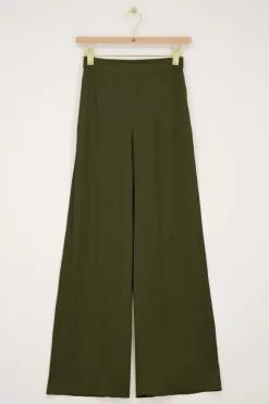 My Jewellery Pantalon En Satin Vert Avec Ceinture élastiquée Vert/Vert foncé New