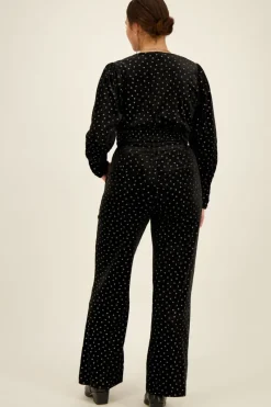 My Jewellery Pantalon En Velours Noir Et Fleurs Argentées Sale
