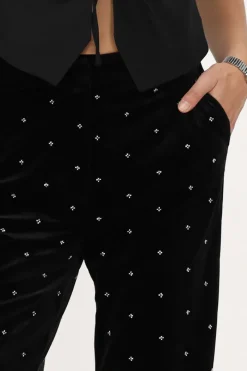 My Jewellery Pantalon En Velours Noir Avec Perles Best