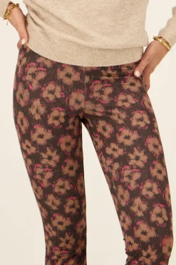 My Jewellery Pantalon Flared Noir à Imprimé Floral Marron Et Rose New