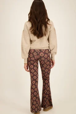 My Jewellery Pantalon Flared Noir à Imprimé Floral Marron Et Rose New