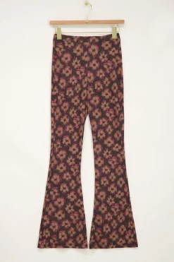 My Jewellery Pantalon Flared Noir à Imprimé Floral Marron Et Rose New