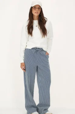 My Jewellery Pantalon Large à Rayures es Et Blanches Avec Ceinture élastique Bleu Sale