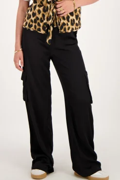 My Jewellery Pantalon Large Cargo Effet Satin Noir Clearance