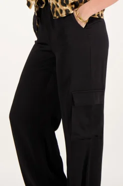 My Jewellery Pantalon Large Cargo Effet Satin Noir Clearance