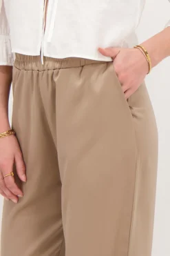 My Jewellery Pantalon Large En Satin Avec Ceinture élastiquée Beige New