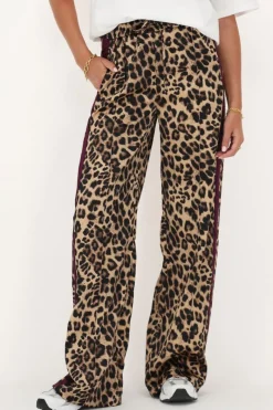 My Jewellery Pantalon Large En Satin Imprimé Léopard Avec Ruban Violet Marron Online