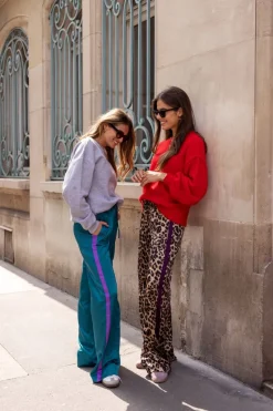 My Jewellery Pantalon Large En Satin Imprimé Léopard Avec Ruban Violet Marron Online