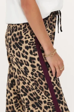 My Jewellery Pantalon Large En Satin Imprimé Léopard Avec Ruban Violet Marron Online