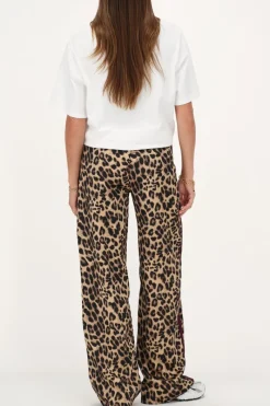 My Jewellery Pantalon Large En Satin Imprimé Léopard Avec Ruban Violet Marron Online