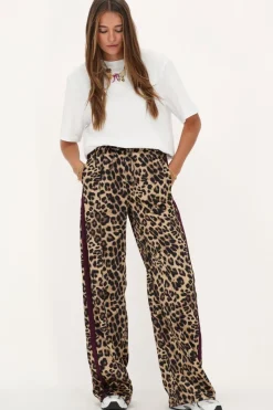 My Jewellery Pantalon Large En Satin Imprimé Léopard Avec Ruban Violet Marron Online