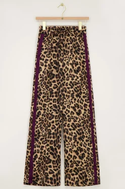 My Jewellery Pantalon Large En Satin Imprimé Léopard Avec Ruban Violet Marron Online