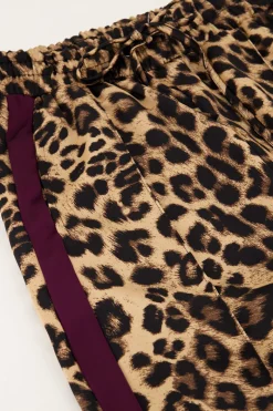 My Jewellery Pantalon Large En Satin Imprimé Léopard Avec Ruban Violet Marron Online