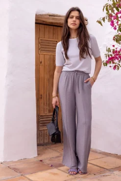 My Jewellery Pantalon Large Avec Ceinture élastique Gris Clearance