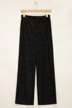 My Jewellery Pantalon Large Noir En Velours à Fines Rayures En Lurex Best