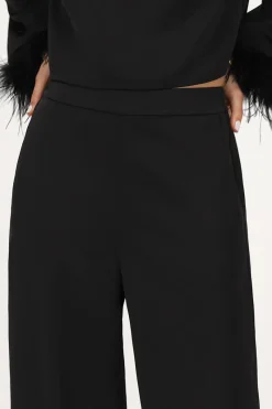 My Jewellery Pantalon Large Satiné Noir Avec Plumes Best