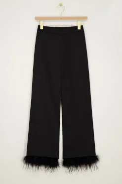 My Jewellery Pantalon Large Satiné Noir Avec Plumes Best
