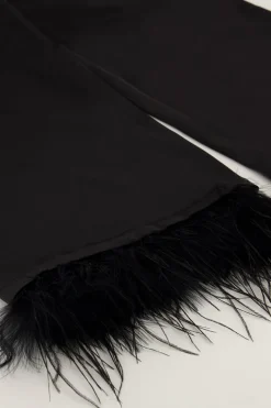 My Jewellery Pantalon Large Satiné Noir Avec Plumes Best