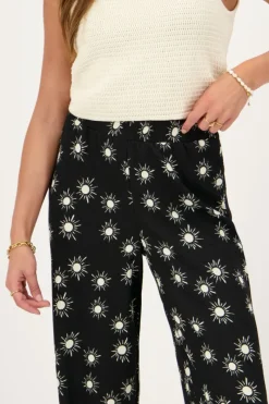 My Jewellery Pantalon Noir Crinkle Avec Imprimé Soleil Sale