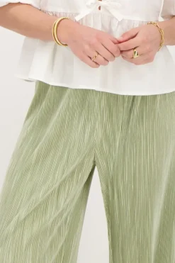 My Jewellery Pantalon Plissé Clair Avec Ceinture élastique Vert Sale