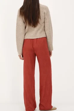 My Jewellery Pantalon Rouge Aspect Satiné Jaquard Discount