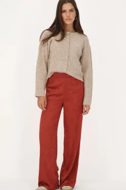 My Jewellery Pantalon Rouge Aspect Satiné Jaquard Discount