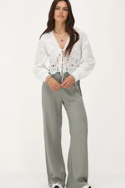 My Jewellery Pantalon Vert Brillant Avec Ceinture élastiquée Fashion