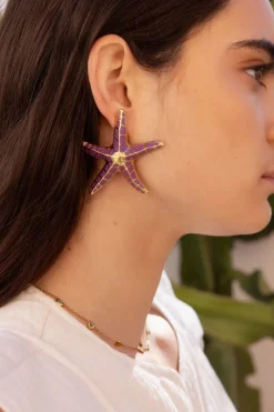 My Jewellery Puces D'oreilles Sunrocks étoiles De Mer Violettes New