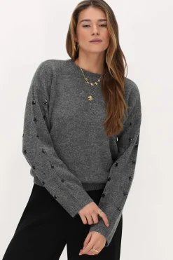 My Jewellery Pull Gris Avec Paillettes Et Perles Gris/Gris foncé Fashion