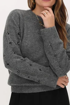 My Jewellery Pull Gris Avec Paillettes Et Perles Gris/Gris foncé Fashion