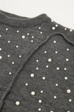 My Jewellery Pull Gris Foncé à Perles Fashion