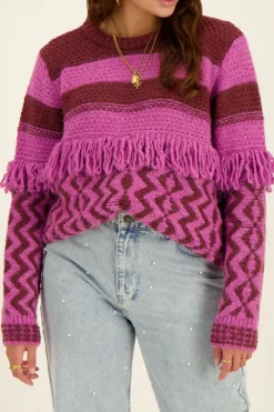 My Jewellery Pull Oversize En Maille Violet Et Bordeaux Avec Des Franges Violet/Bordeaux Hot