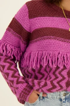 My Jewellery Pull Oversize En Maille Violet Et Bordeaux Avec Des Franges Violet/Bordeaux Hot