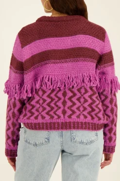 My Jewellery Pull Oversize En Maille Violet Et Bordeaux Avec Des Franges Violet/Bordeaux Hot