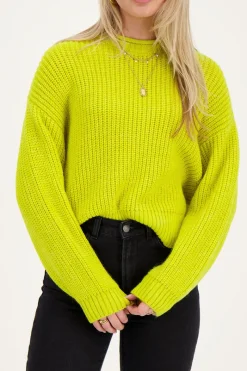 My Jewellery Pull Oversize En Maille Avec Col Montant Vert citron New