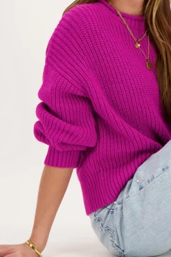My Jewellery Pull Oversize En Maille Avec Col Montant Violet Discount