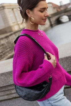 My Jewellery Pull Oversize En Maille Avec Col Montant Violet Discount