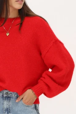 My Jewellery Pull Oversize à Manches Ballon Rouge Discount