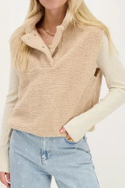 My Jewellery Pull Sans Manches Beige En Teddy Discount