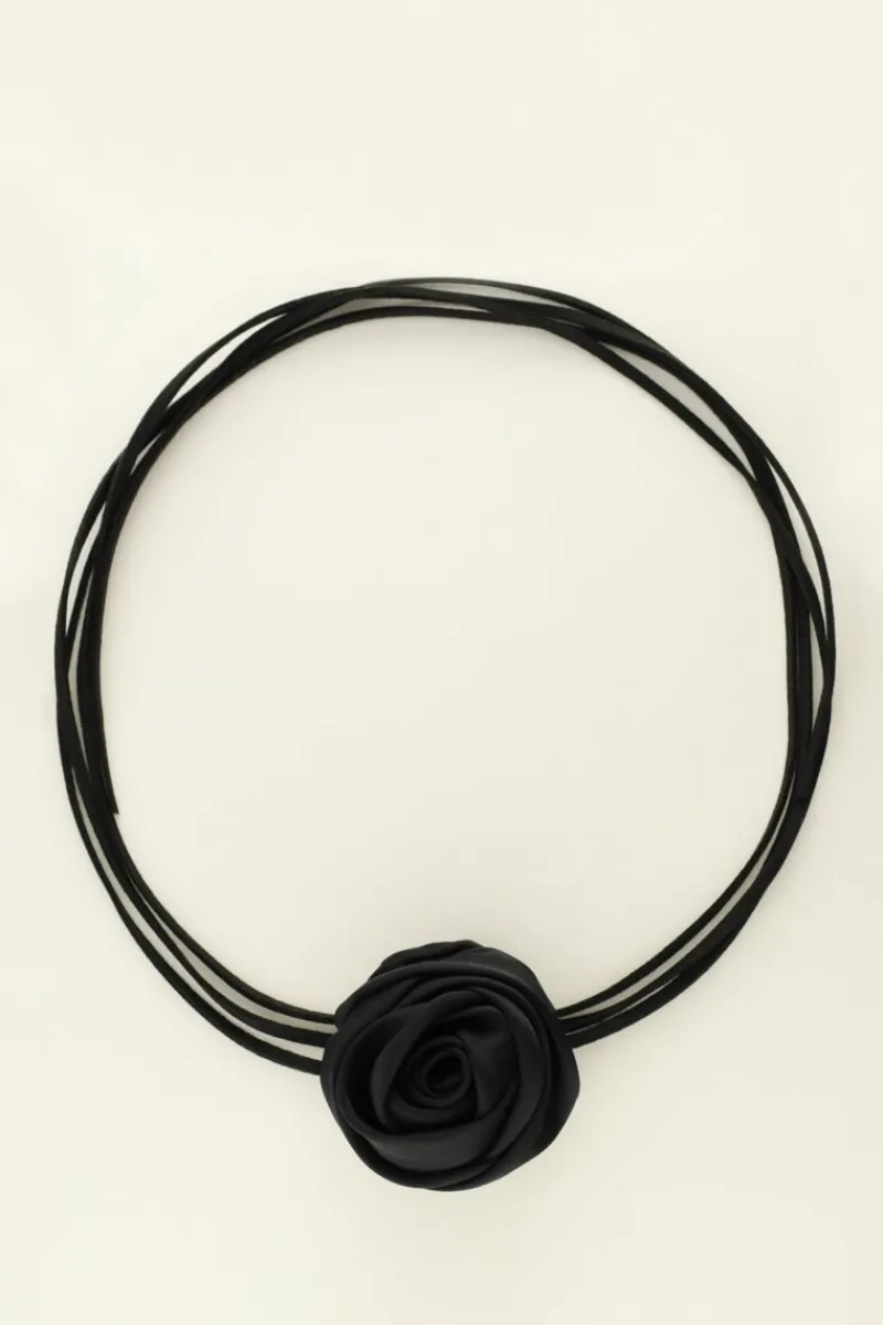 My Jewellery Ras De Cou Cordon Noir Et Fleur Satinée Outlet